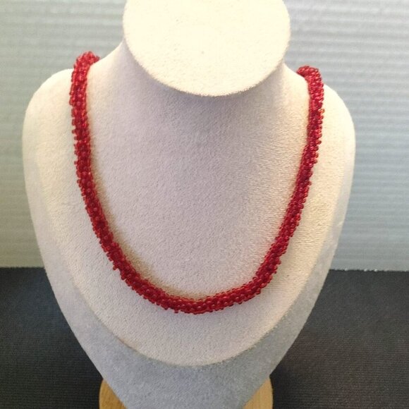 Vintage Pyrope Burgundy Red Garnet Natural Gemstone Bead Necklace Gold Tone 19" - Picture 5 of 7